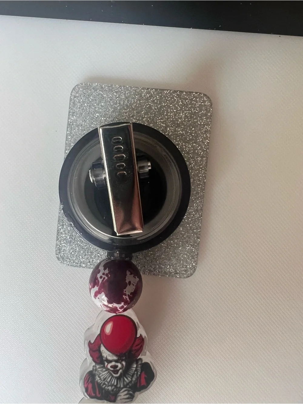 Horror Character Beaded Badge Reel - Black, White, Red